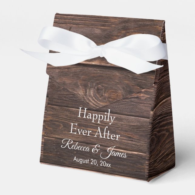 Rustic Wood  Happily Ever After Wedding Party Favor Box (Front Side)