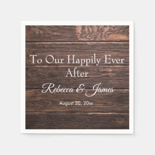 Rustic Wood Happily Ever After Wedding Party Napkin