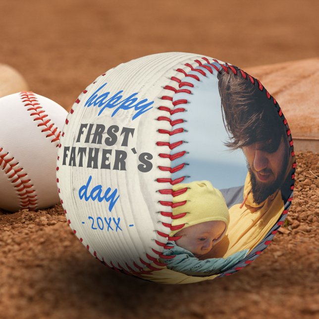 Rustic Wood Happy First Father`s Day 2 Photo Baseball (Creator Uploaded)