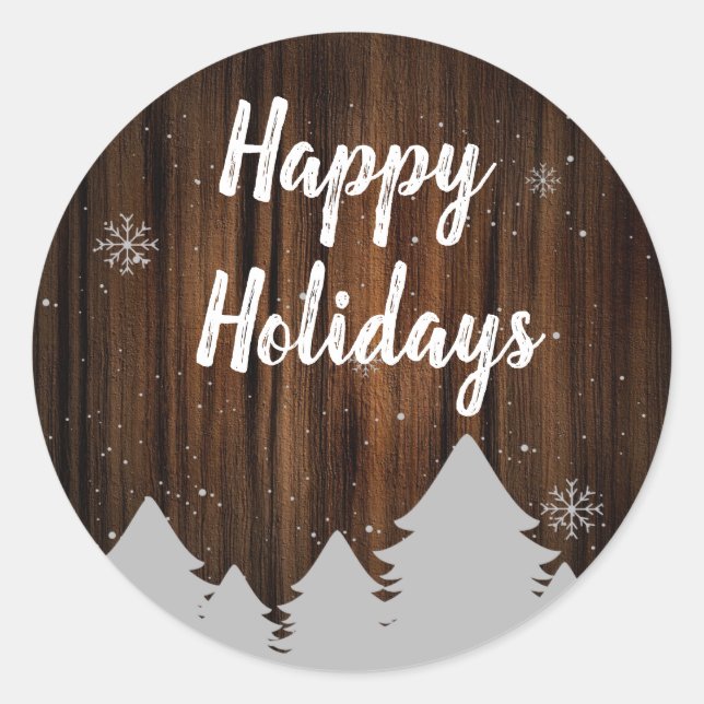 Rustic Wood Happy Holidays Sticker (Front)