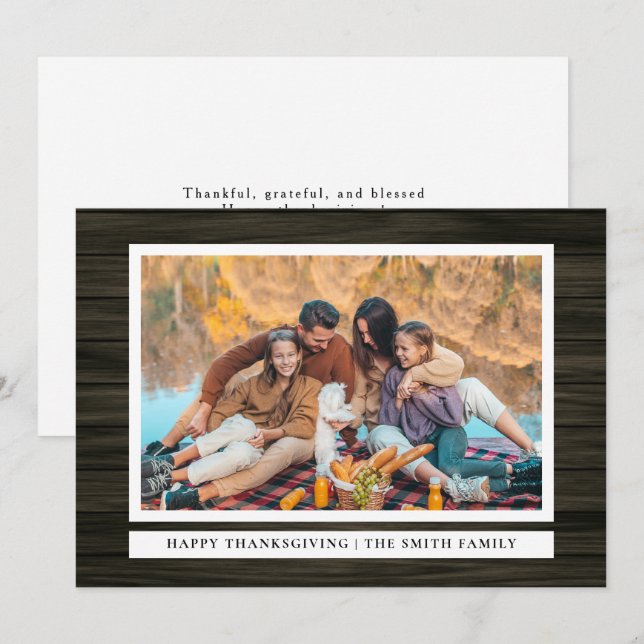 Rustic Wood Happy Thanksgiving Autumn Photo Holiday Card (Front/Back)