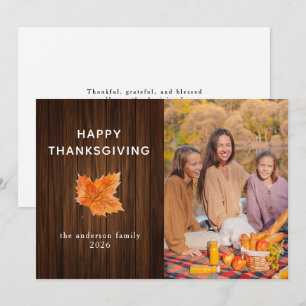 Rustic Wood Happy Thanksgiving Autumn Photo Holiday Card