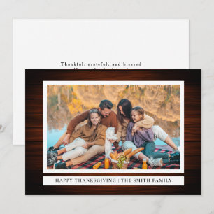 Rustic Wood Happy Thanksgiving Autumn Photo Holiday Card