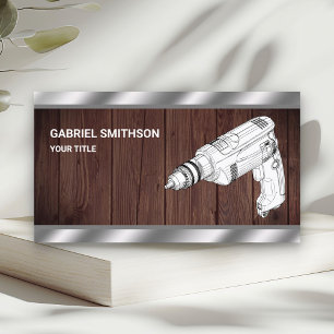 Rustic Wood Hardware Power Tools Drill Machine Business Card
