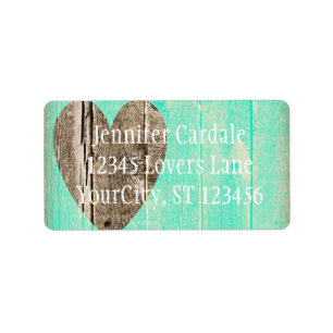 Rustic Wood Heart Aqua Country Étiquettes de adres