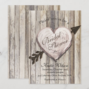 Rustic Wood Heart Bridal Shower Invitation