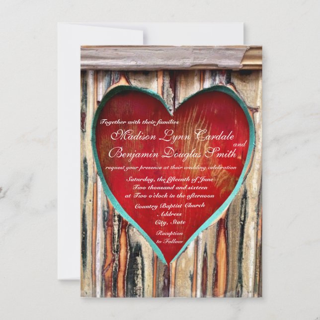 Rustic Wood Heart Country Wedding Invitations (Front)
