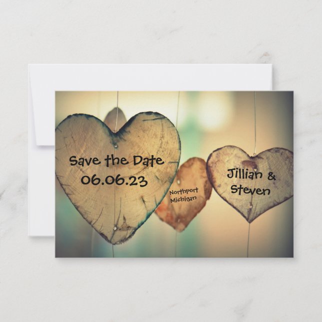 Rustic Wood Hearts - 3x5 Save the Date Card (Front)