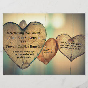 Rustic Wood  Hearts - 6.5 x8.75 Wedding Invitation