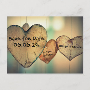 Rustic Wood Hearts - Save the Date Announcement Postcard