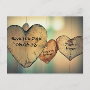Rustic Wood Hearts - Save the Date Post Card