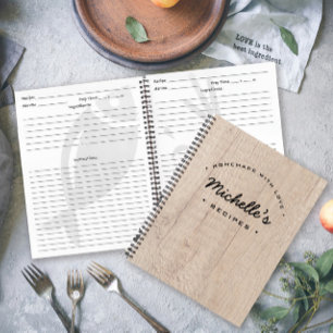 Rustic wood Homemade with Love Recipe Personalized Notebook