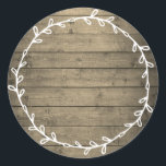 Rustic Wood Homemade Write On Blank Classic Round Sticker<br><div class="desc">Rustic, simple and modern write on homemade sticker with a lovely white foliage wreath on a barn wood background. Simply write your name and the product name on the blank label. Exclusively designed for you by Happy Dolphin Studio. If you need any help or matching products, please contact us at...</div>