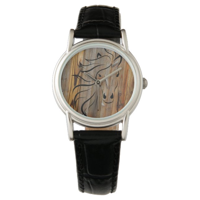 Rustic Wood Horse Watch (Front)