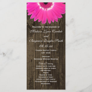 Rustic Wood Hot Pink Gerber Daisy Wedding Programs
