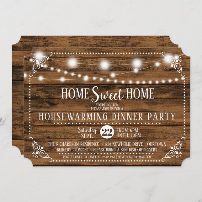 Rustic Wood Housewarming Dinner Party Invitation (Front/Back)