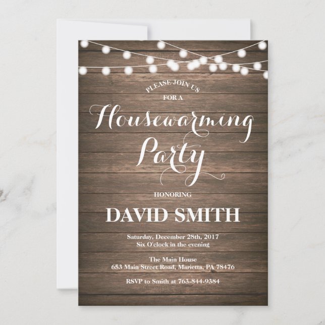 Rustic Wood Housewarming Party Invitation Card (Front)