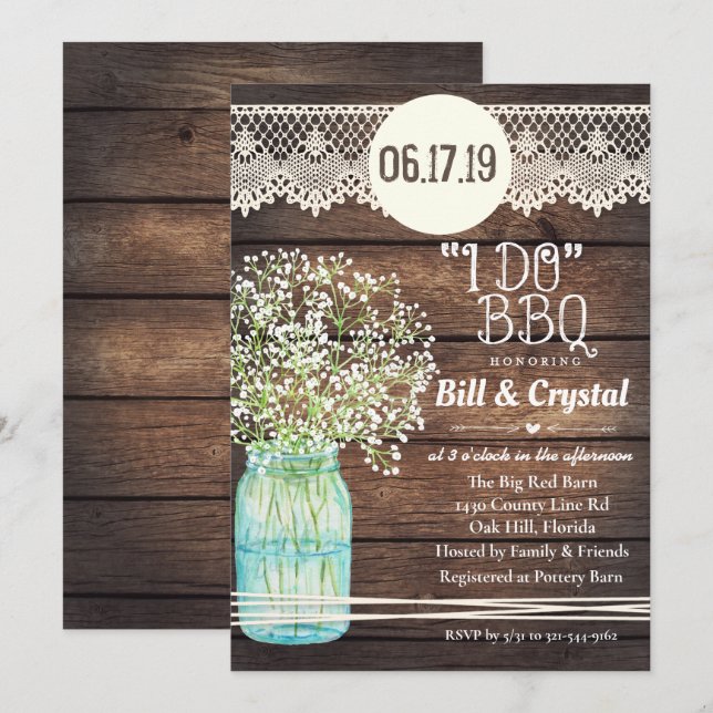 Rustic Wood I Do BBQ Couples Douche Invitation (Devant / Derrière)