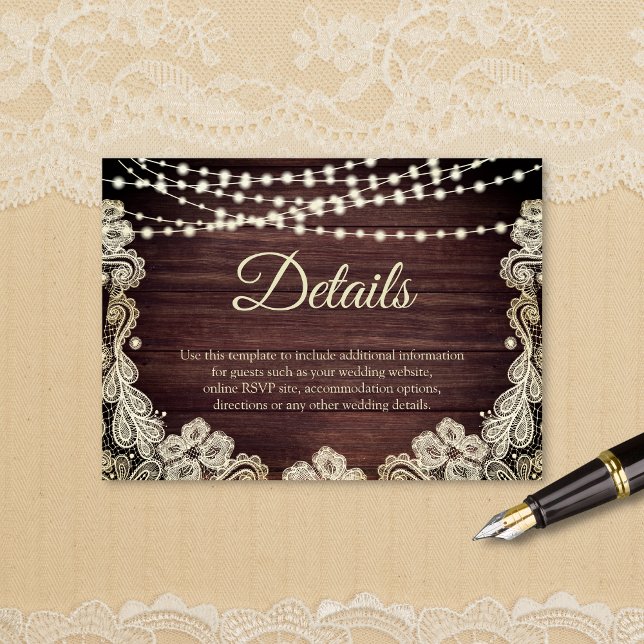Rustic Wood Ivory Lace String Lights Details Enclo Enclosure Card (Creator Uploaded)