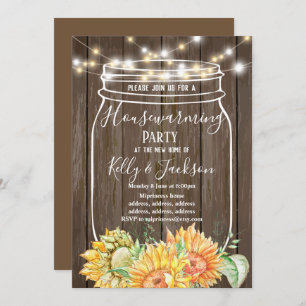 rustic wood, jar, housewarming party invitation