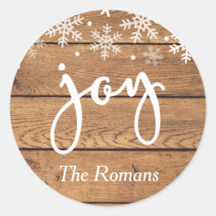 Rustic Wood Joy Holiday Personalized Gift Classic Round Sticker