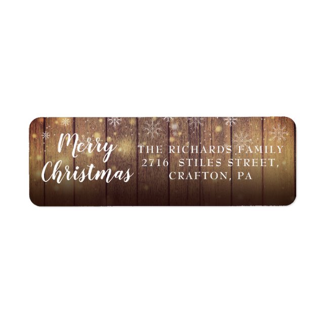 Rustic Wood Joyeux Noël Adresse de retour Label (Devant)