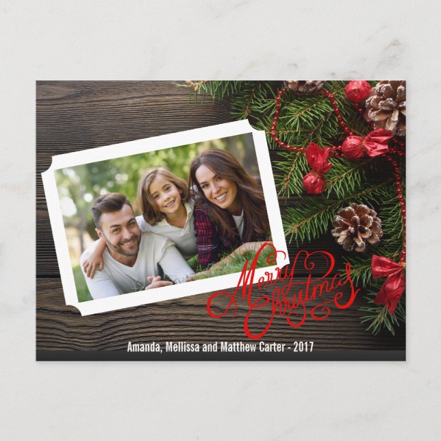 Rustic Wood Joyeux Noël Typographie Carte photo (Devant)