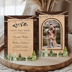 Rustic Wood Kraft Mountain Forest Photo Wedding Save The Date