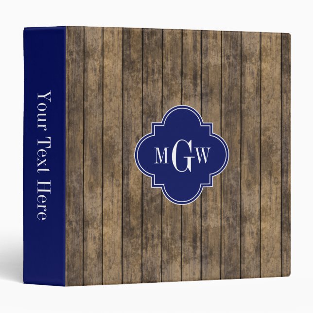 Rustic Wood L Planks #1 Navy Quatrefoil 3 M'gram Binder (Front/Spine)