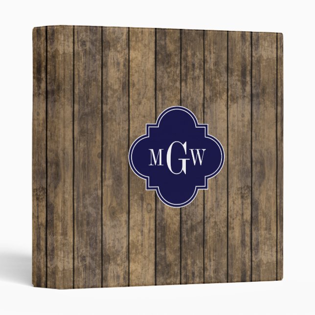 Rustic Wood L Planks #1 Navy Quatrefoil 3 M'gram Binder (Front/Spine)