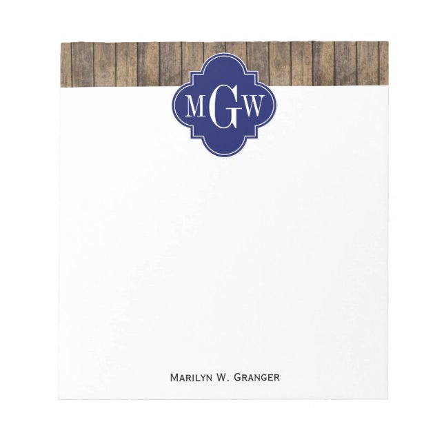 Rustic Wood L Planks #1 Navy Quatrefoil 3 M'gram Notepad (Front)