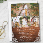 Rustic Wood Lace 4 Photo Wedding Invitation<br><div class="desc">Rustic Wood Lace 4 Photo Wedding Invitation</div>