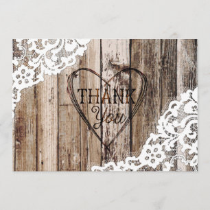Rustic Wood Lace and Heart Etching Thank You