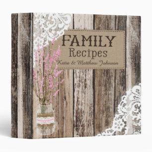 Rustic Wood Lace and Pink Lavender Recipe Book Binder