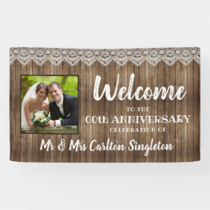 Rustic Wood Lace ANY Anniversary Photo Banner