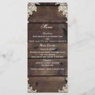 Rustic Wood & Lace Barn Romantic Wedding Menu