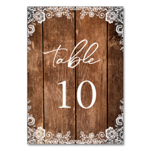 Rustic Wood Lace Barn Wedding Table Number