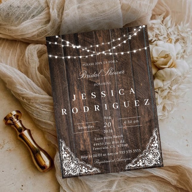Rustic Wood Lace Bridal Shower Invitation (Rustic Wood Lace Bridal Shower Invitation)
