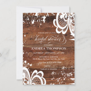 Rustic Wood   Lace Bridal Shower Invitation