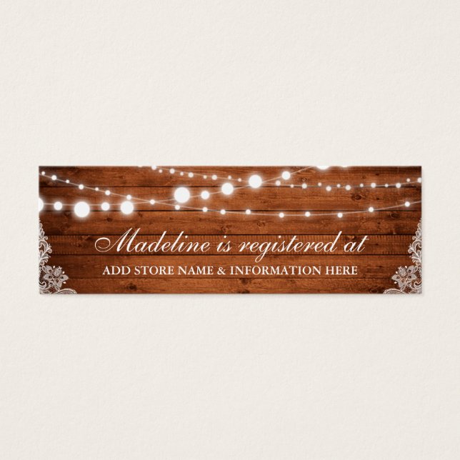 Rustic Wood Lace Bridal Shower Registry Insert (Front)