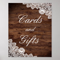Rustic Wood Lace Cards And Gifts Wedding Poster