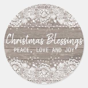 Rustic Wood Lace Christmas Blessings Envelope Seal