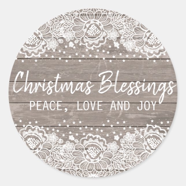 Rustic Wood Lace Christmas Blessings Envelope Seal (Front)