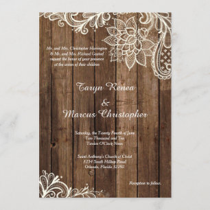 Rustic Wood Lace Country 5x7 Wedding Invitation
