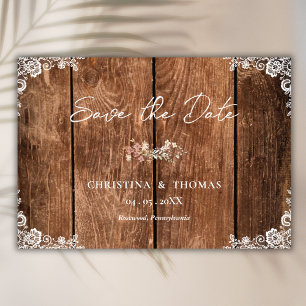 Rustic Wood Lace Country Wedding Save the Date