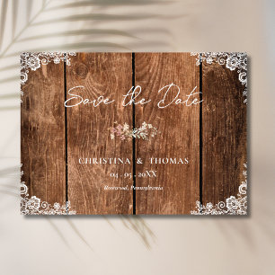 Rustic Wood Lace Country Wedding Save the Date