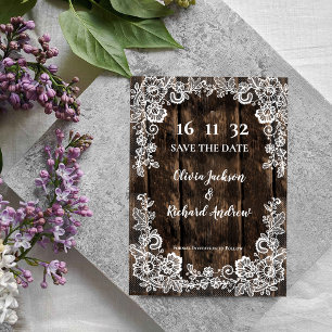Rustic Wood Lace Country Wedding Save the Date