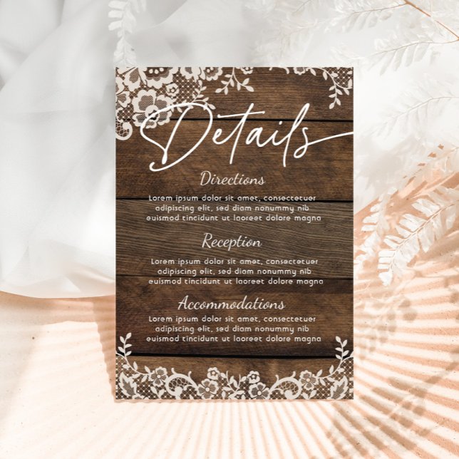 Rustic Wood Lace Country Weeding Detail Enclosure Card (Creator Uploaded)