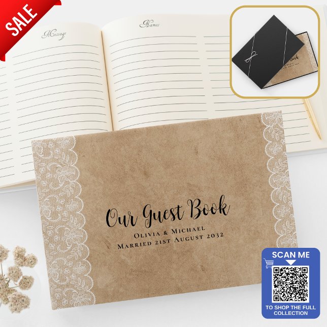 Rustic Wood Lace Custom Branded Guest Book (Creator Uploaded)