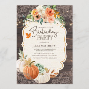 Rustic Wood Lace Fall Birthday Invitation